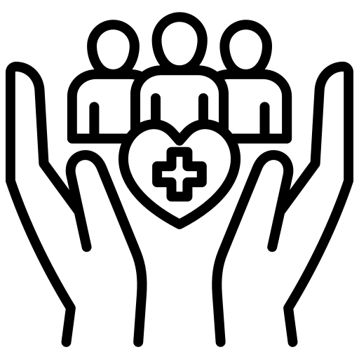 Public health icon with medical cross and human figures.